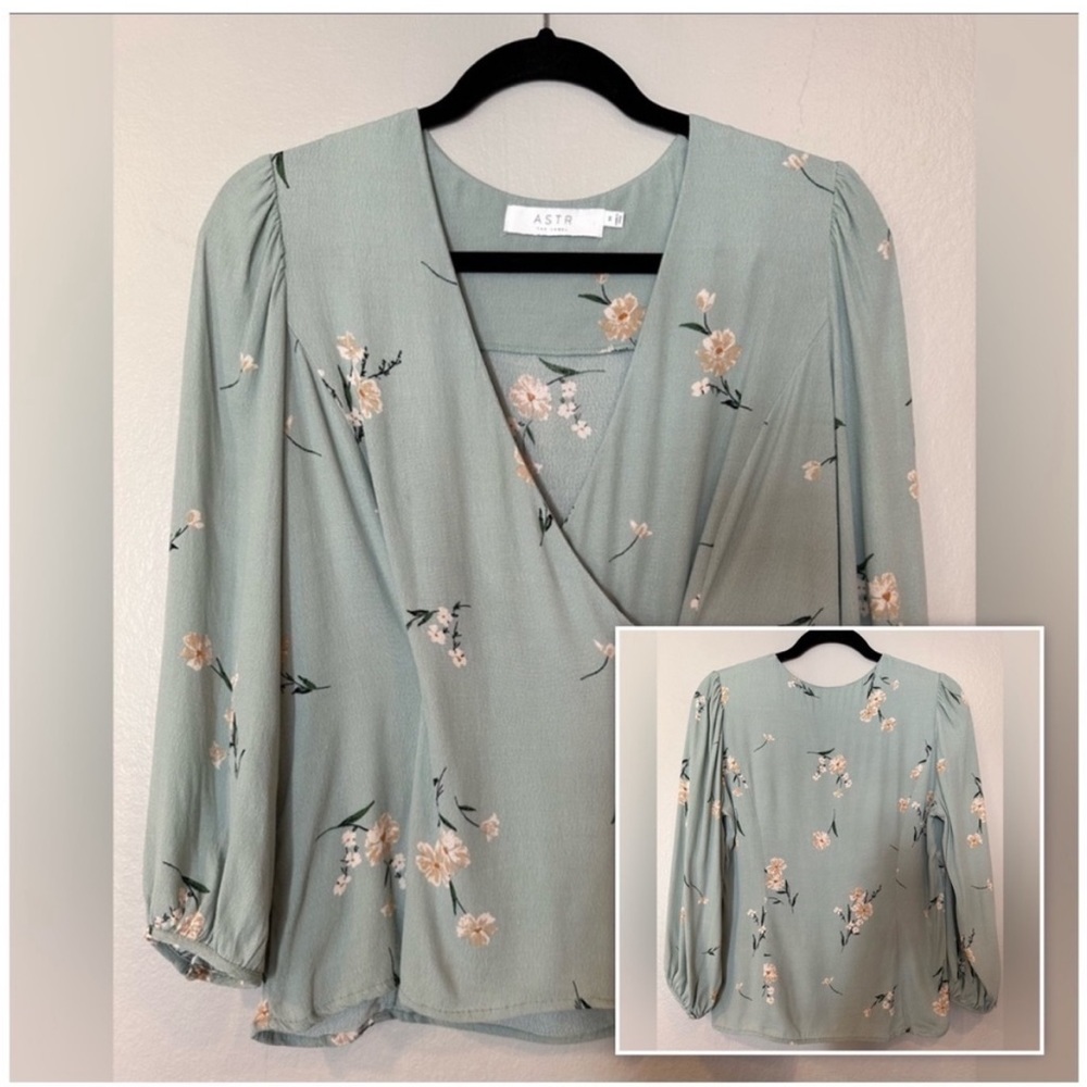 Astr Long Sleeve Blouse Women's Sage Multi Floral Side Button Blouse - Picture 6 of 16